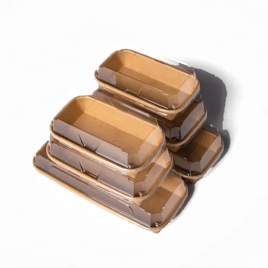 Grease-resistant kraft sushi box with clear PET lid