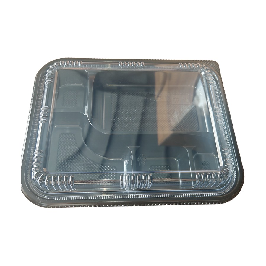 Plastic bento lunch box with multiple compartments